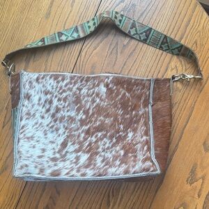 Brown and White Cowhide Crossbody Bag